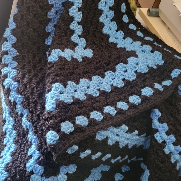 Handmade Other - Elegant Black and Blue Crochet Throw Blanket